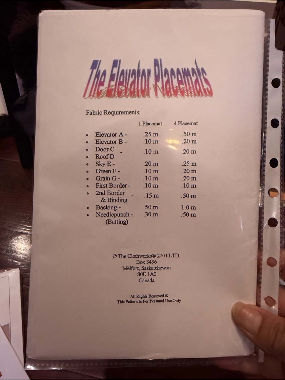 'The Elevator' Placemat Pattern - Picture 2 of 2